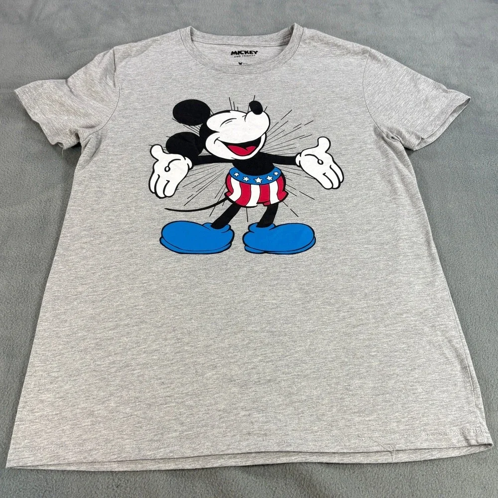 Disney‎ Mickey and Friends Patriotic Mickey Mouse T-Shirt Gray Mens Medium